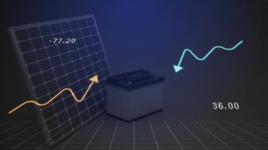 Dalgalanan enerji grafik animasyonlu güneş paneli ve bataryası. yenilenebilir, dalgalanma, yeşil teknoloji, sürdürülebilirlik, güç, verimlilik