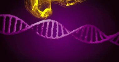 Koyu yeşil arka planda DNA ipliği ve parlayan parçacıklar animasyonu. Genetik, moleküler, bilim, biyoteknoloji, araştırma, biyokimya