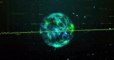 Geometrik şekilleri ve veri noktaları olan dijital küre, gelecekteki teknoloji animasyonu. yenilik, ağ, bağlantı, soyut, siber, matris kavramı