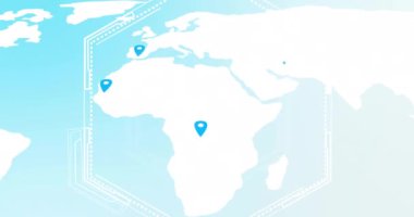 Altıgen ızgara üzerinde konum işaretleyicileri animasyonu haritası. Haritalama, altıgenler, teknoloji, arayüz, dijital, konum