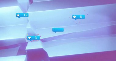 Soyut mavi ve mor arkaplan üzerine sosyal medya bilgilendirmeleri. communication, technology, digital, online, internet, smartphone