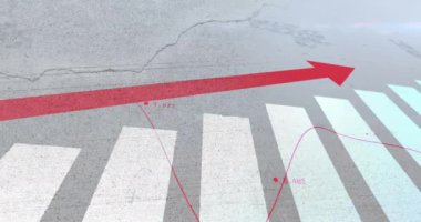 Kırmızı yukarı doğru ok ve çizgi grafik animasyonu dokulu arkaplanda bar grafiği üzerinde. Büyüme, finans, yatırım, istatistik, eğilimler, ekonomi