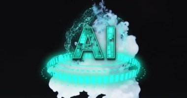 Yapay zeka dijital hologram ve duman animasyonu üzerinden mesaj atıyor. Teknoloji, yenilik, holografik, fütürist, yapay zeka, siber konsept