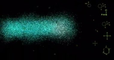 DNA ipliği ve kimyasal formüller, bilimsel veri işleme. Bilim, genetik, kimya, laboratuvar, moleküler, biyoteknoloji
