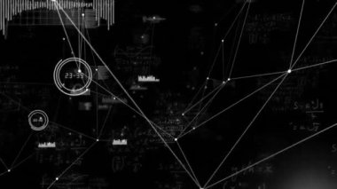 Matematiksel denklemler ve geometrik şekiller siyah arkaplan üzerinde animasyon oluşturur. Matematik, geometri, bilim, eğitim, teknoloji, soyut