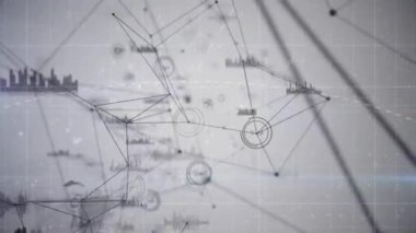 Soyut arkaplan üzerinde bağlantı ağı ve veri işleme animasyonu. Teknoloji, dijital, iletişim, fütürist, siber, sanal konsept