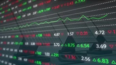 Ofiste çalışanların borsa veri animasyonu. Finans, iş, takım çalışması, işbirliği, yatırım, analiz