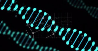 Bilimsel veri ve grafikler üzerinde DNA dizisi animasyonu. Genetik, biyoteknoloji, biyoenformatik, araştırma, veri analizi, görselleştirme kavramı