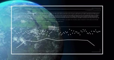Uzaydan Dünya üzerinde dijital veri işleme animasyonu. Teknoloji, küresel, ağ, fütüristik, sanal, bağlantı