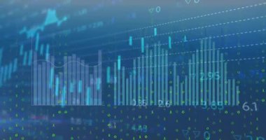 Finansal veri tabloları ve ikili kodlama, borsa analiz animasyonu. Maliye, veri analizi, ikili kod, ticaret, grafikler, ekonomi