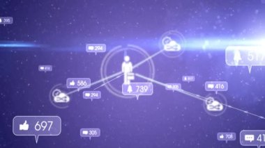 İnsan simgeleri ağı üzerinden sosyal medya bildirimleri ve bağlantılar. ağ kurma, iletişim, etkileşim