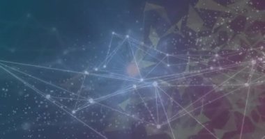 Soyut geometrik şekiller üzerinde bağlantı ve veri işleme ağı. Teknoloji, dijital, bağlantı, fütüristik, ağ, bilgi