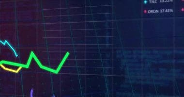 Borsa grafiği ve veriler finansal ticaret grafiği üzerinde animasyon olduğunu gösteriyor. Maliye, yatırım, veri analizi, ekonomi, büyüme, düşüş