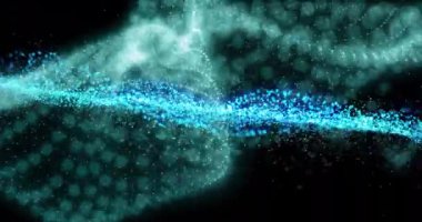 Mavi ve beyaz parçacıklar dalga desenleri oluşturuyorlar, soyut animasyon. hareket, arkaplan, pürüzsüz, dinamik, dijital, tasarım