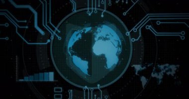 Dijital küre ve devre kalıpları, gelecekteki teknoloji animasyonları. yenilik, gelecek, siber ağ, veri, soyut