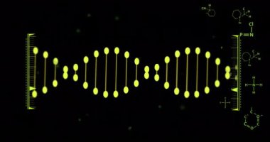 DNA ipliği ve kimyasal formüller, bilimsel veri işleme. Bilim, genetik, moleküler, biyoloji, kimya, laboratuvar