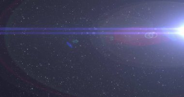 Siyah arkaplan üzerinde ışık lekeleri ve boşluk. Soyut arkaplan ve şablon kavramı dijital olarak oluşturuldu.