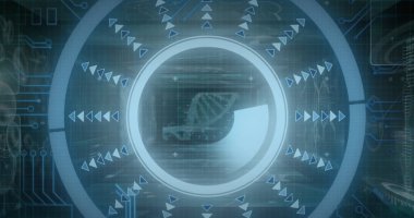 Kapsam taramasında veri işleme resmi. Küresel iş ve dijital arayüz kavramı dijital olarak oluşturulmuş görüntü.