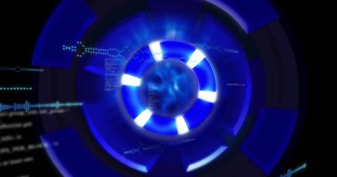 Siyah arkaplan üzerinde dijital veri işleme ve kapsam resmi. Dijital olarak oluşturulmuş küresel bağlantılar, hesaplama ve veri işleme kavramı.