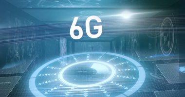 6G metnin üzerindeki veri işleme resmi. Küresel iş ve dijital arayüz kavramı dijital olarak oluşturulmuş görüntü.