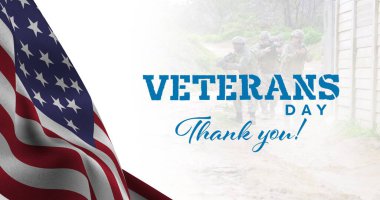 Gazilerin günlük mesajı ve askerlerin üzerinde bayrak sallaması. Gaziler Günü konsepti dijital olarak oluşturuldu.