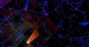 Siyah arkaplana karşı yüzen ağ bağlantılarının ve pleksus ağlarının dijital görüntüsü. Küresel ağ ve teknoloji kavramı