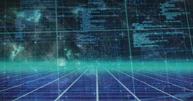 Bağlantı ağlarıyla veri işleme resmi. Küresel bağlantılar teknoloji dijital arayüz ve bağlantılar konsepti dijital olarak oluşturuldu.