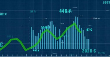 Karanlık arka planda finansal veri işleme resmi. Küresel finans, iş, bağlantılar, hesaplama ve veri işleme kavramı dijital olarak oluşturuldu.