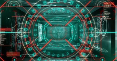 Kapsam taramasında veri işleme resmi. Küresel iş ve dijital arayüz kavramı dijital olarak oluşturulmuş görüntü.