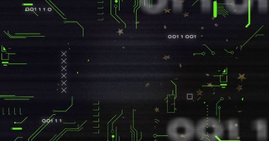 X işareti üzerinde hata tekniği, ikili kod, siyah arkaplan üzerinde devre kartı deseni. Dijital olarak üretilmiş, hologram, kodlama, televizyon, makine öğrenme ve teknoloji kavramı,