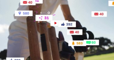 Kafkas erkek kriket oyuncusu sayısının giderek arttığı sosyal medya ikonları. Küresel sosyal medya, spor, iletişim ve dijital arayüz kavramı dijital olarak oluşturulmuş görüntü.