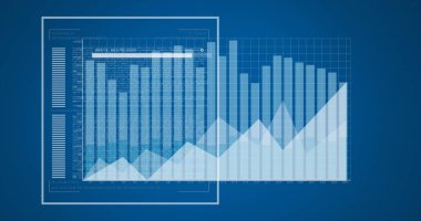 Çubuğu değişen sayılar, grafikler ve mavi arkaplan üzerindeki verilerle yükleme resmi. Dijital olarak üretilen hologram, illüstrasyon, rapor, büyüme, ilerleme, soyut ve iş konsepti.