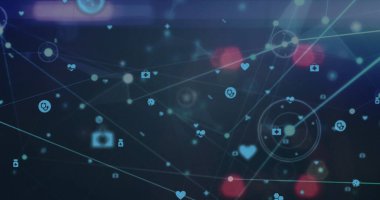 Bulanık şehir manzarasına karşı tıbbi simge ağı görüntüsü. Küresel ağ ve tıbbi araştırma teknolojisi kavramı