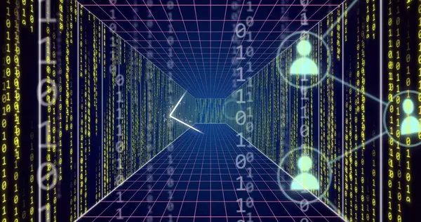 Şebeke ve sunucular üzerinden veri işleme üzerine insan simgeleri ağı resmi. Bağlantı, veri, işleme, dijital arayüz ve küresel iletişim, dijital olarak oluşturulmuş görüntü.