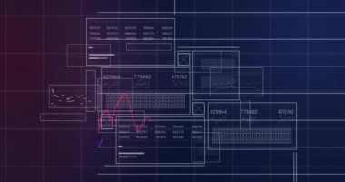 Diyagramlar ve borsa üzerinden veri işleme animasyonu. Teknoloji, iş ve dijital arayüz kavramı, dijital olarak üretilen video.