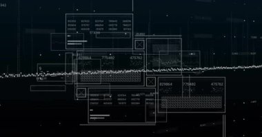 Siyah arkaplan üzerindeki diyagramların veri işleme animasyonları. Teknoloji, iş ve dijital arayüz kavramı, dijital olarak üretilen video.