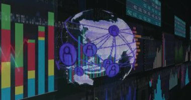 Finansal veri grafikleri ve grafikleri üzerinden küresel ağ bağlantıları. Teknoloji, analitik, finans, dijital