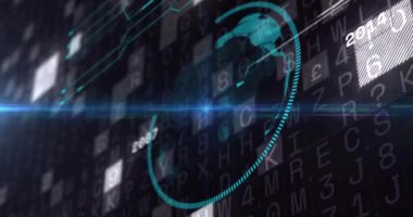 2019 metni ile gelecekteki veri arayüzü üzerinde dijital küre ve numaralar animasyonu. Teknoloji, gelecek, ağ, yenilik