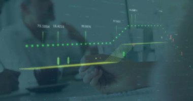 İş görüşmesi sırasında mali veriler ve borsa animasyonu. Finans, analitik, analiz
