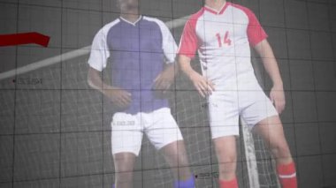 Gol direğinin yakınına zıplayan futbolcuların grafiğini çiziyorum. Spor, animasyon, teknoloji, takım çalışması, rekabet, veri