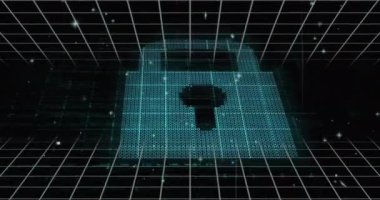 Sanal güvenlik kavramını temsil eden dijital kilit ikonu animasyonu. Koruma, şifreleme, veri, güvenlik, teknoloji, internet kavramı