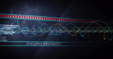 Renkli dalga formları ve şifreli veri transferini canlandıran metin animasyonu. Teknoloji, animasyon, dijital, şifreleme, güvenli, iletişim