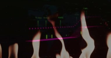 Işıklı kibritler üzerinden finansal veri işleme animasyonu. Küresel finans, işletme, bağlantılar, hesaplama ve veri işleme kavramı, dijital olarak oluşturulmuş video.