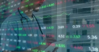 Hastanede çalışan tıbbi uzmanları kapsayan borsa veri animasyonu. Maliye, sağlık, teknoloji, analitik, yatırım, tıp
