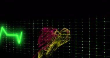 Siyah arkaplanda soyut renkli şekiller üzerinde kalp atışı animasyonu. dijital, nabız