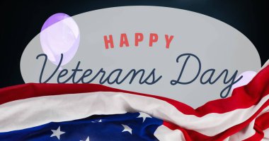 Gaziler günü mesajları ve arka planda bayrak sallayan ABD resmi. Gaziler Günü konsepti dijital olarak oluşturuldu.