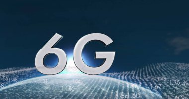 Veri işleme görüntüsü ve dünya çapında 6G metin. Küresel iş ve dijital arayüz kavramı dijital olarak oluşturulmuş görüntü.