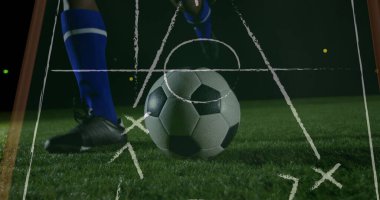 Futbolcu üzerinden bağlantı ağlarının resmi. Spor ve rekabet konsepti dijital olarak oluşturulmuş imaj.