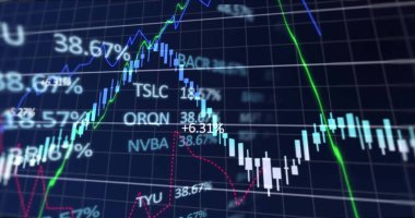 Karanlık arka planda finansal veri işleme resmi. Küresel finans, iş, bağlantılar, hesaplama ve veri işleme kavramı dijital olarak oluşturuldu.