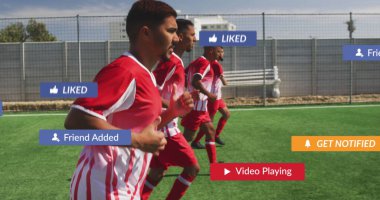 Kırmızı metin, rugby maçında koşan erkek ve bayanla başlıyor. Spor ve rekabet konsepti.